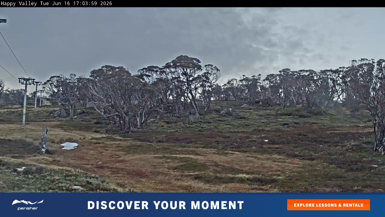 Perisher Happy Valley snow cam captured at 16 June 2026 at 5:06 pm AEST