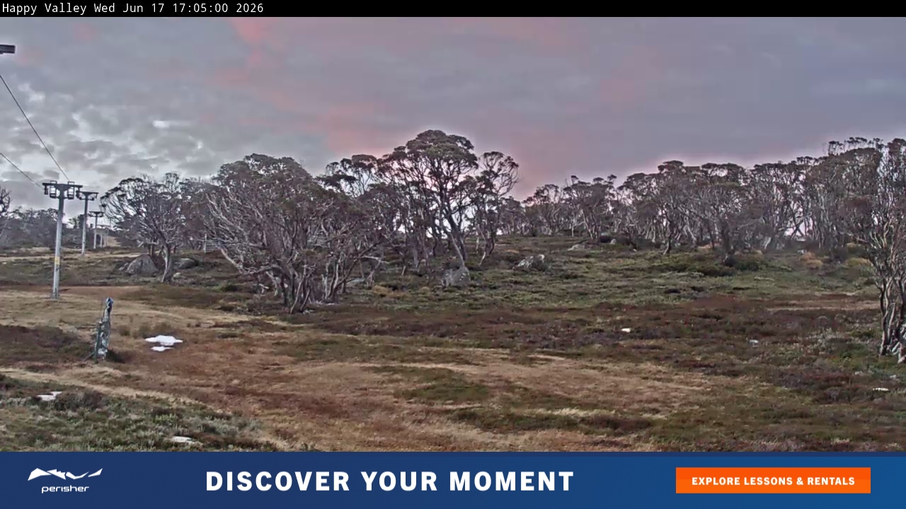 Perisher Happy Valley snow cam captured at 17 June 2026 at 5:06 pm AEST