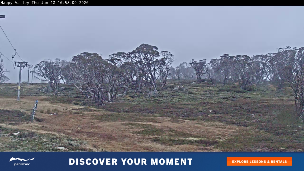Perisher Happy Valley snow cam captured at 18 June 2026 at 5:01 pm AEST