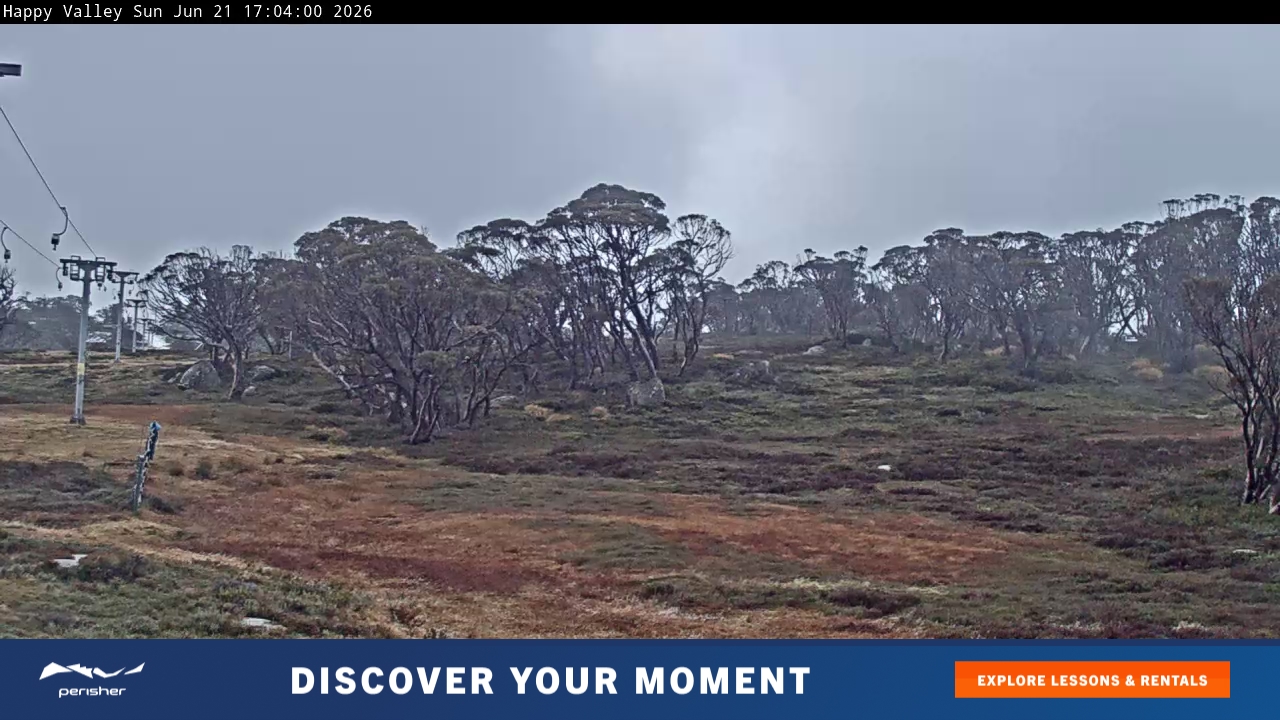 Perisher Happy Valley snow cam captured at 21 June 2026 at 5:05 pm AEST