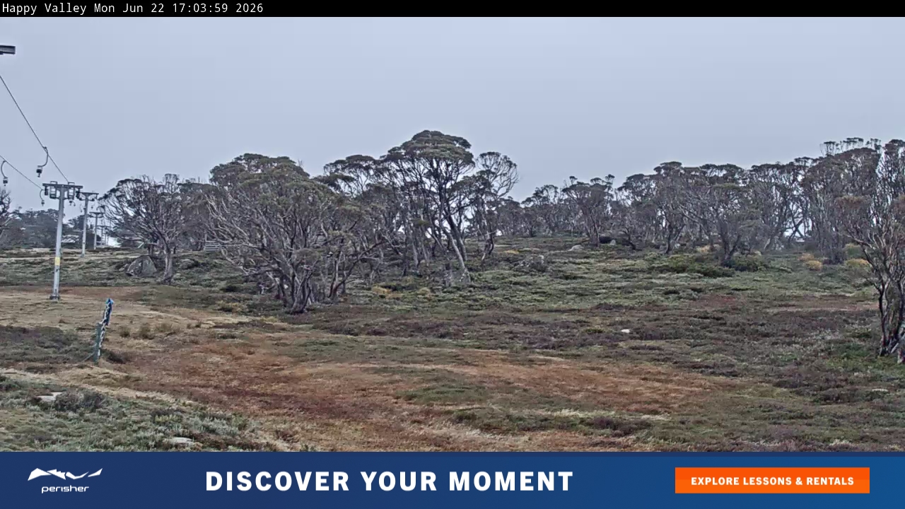 Perisher Happy Valley snow cam captured at 22 June 2026 at 5:04 pm AEST