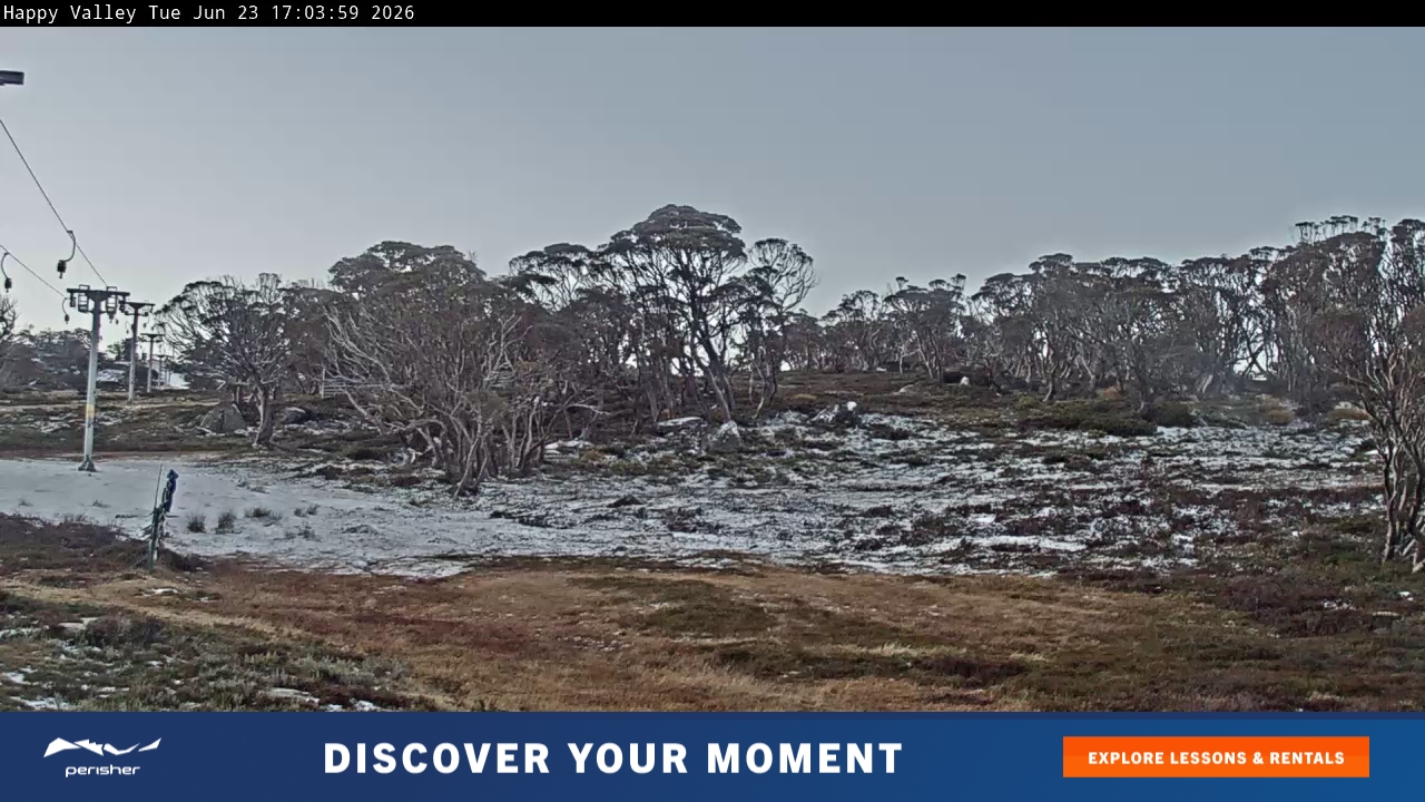 Perisher Happy Valley snow cam captured at 23 June 2026 at 5:04 pm AEST