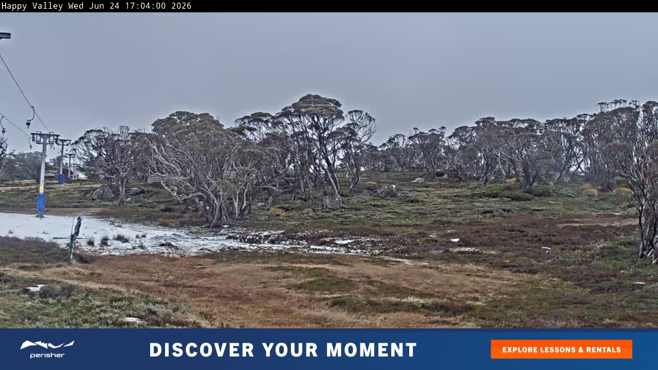 Perisher Happy Valley snow cam captured at 24 June 2026 at 5:04 pm AEST