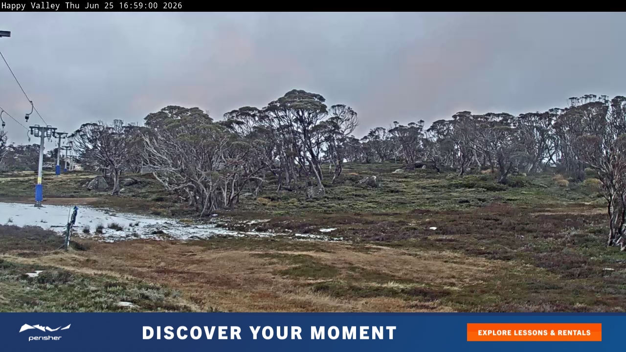 Perisher Happy Valley snow cam captured at 25 June 2026 at 5:04 pm AEST
