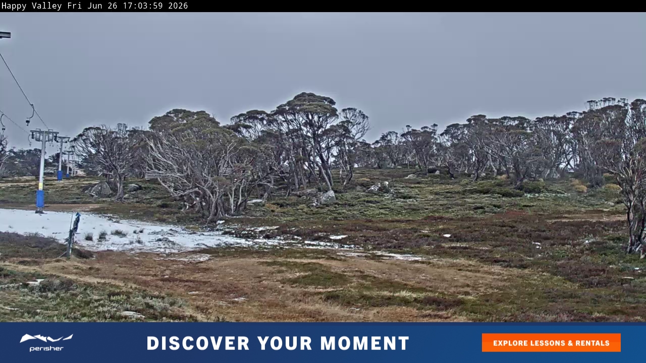 Perisher Happy Valley snow cam captured at 26 June 2026 at 5:04 pm AEST