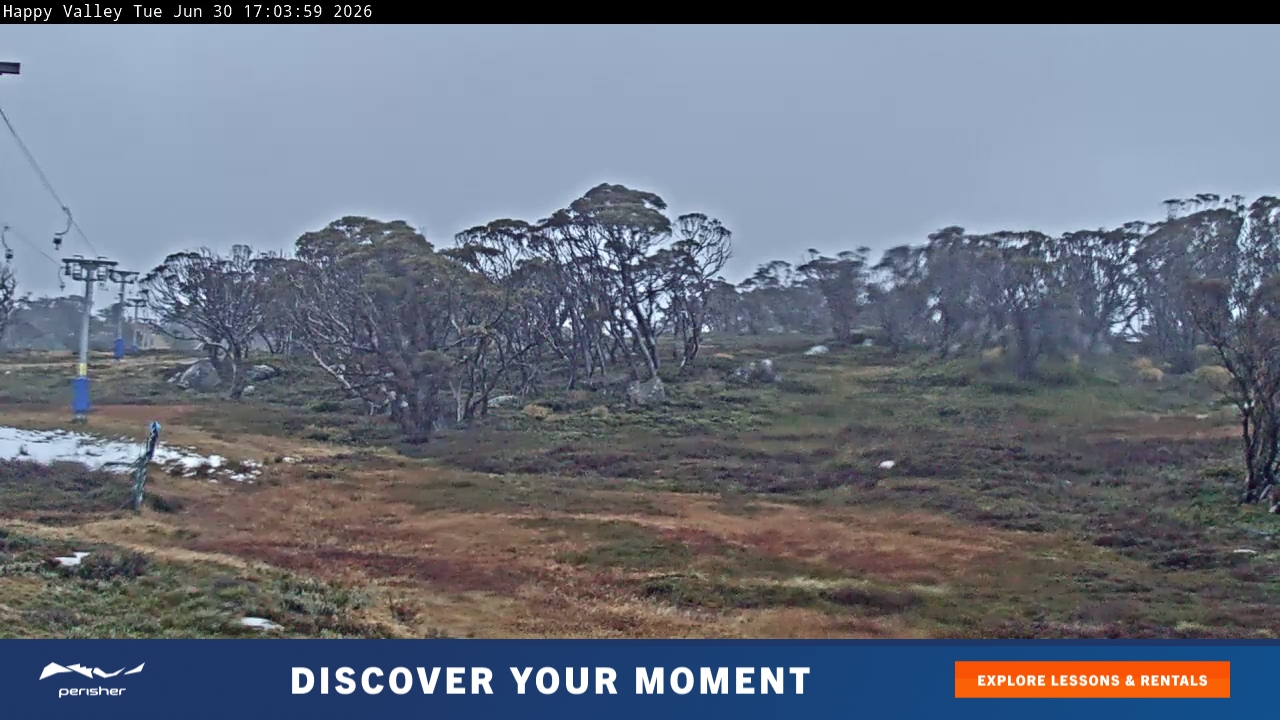 Perisher Happy Valley snow cam captured at 30 June 2026 at 5:05 pm AEST