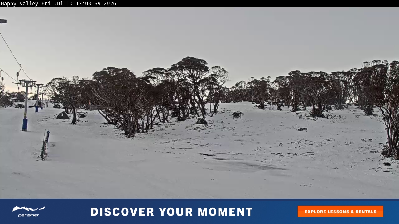 Perisher Happy Valley snow cam captured at 10 July 2026 at 5:13 pm AEST