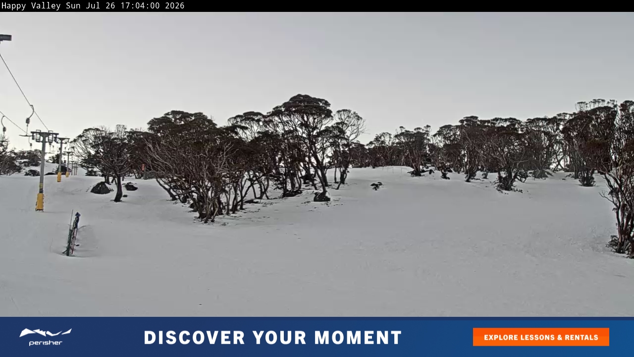 Perisher Happy Valley snow cam captured at 26 July 2026 at 5:12 pm AEST
