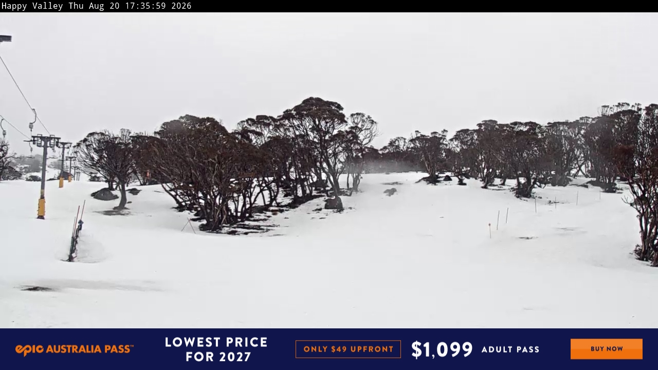 Perisher Happy Valley snow cam captured at 20 August 2026 at 5:46 pm AEST