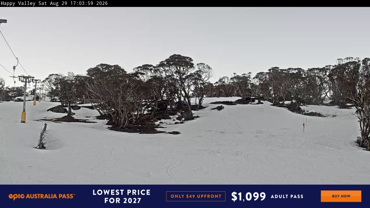 Perisher Happy Valley snow cam captured at 29 August 2026 at 5:11 pm AEST