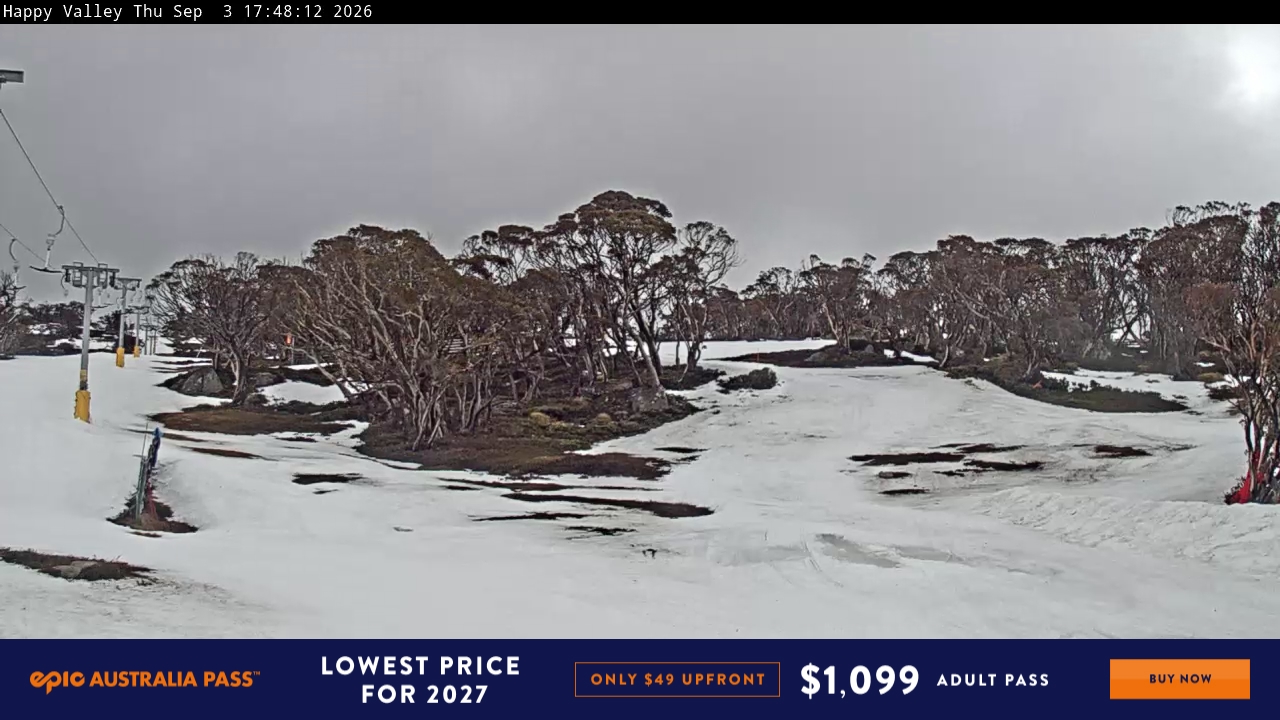 Perisher Happy Valley snow cam captured at 3 September 2026 at 5:51 pm AEST