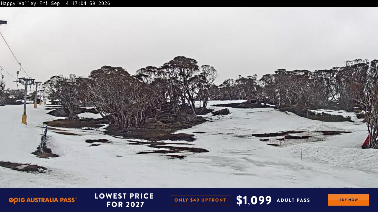 Perisher Happy Valley snow cam captured at 4 September 2026 at 5:08 pm AEST