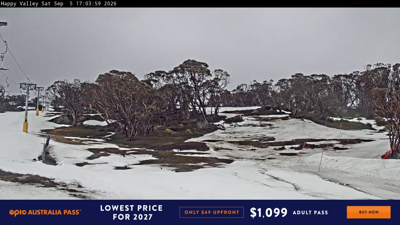 Perisher Happy Valley snow cam captured at 5 September 2026 at 5:08 pm AEST