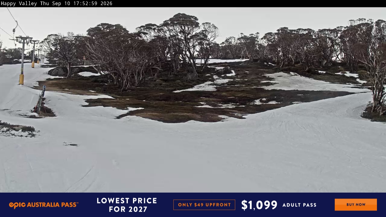 Perisher Happy Valley snow cam captured at 10 September 2026 at 5:58 pm AEST