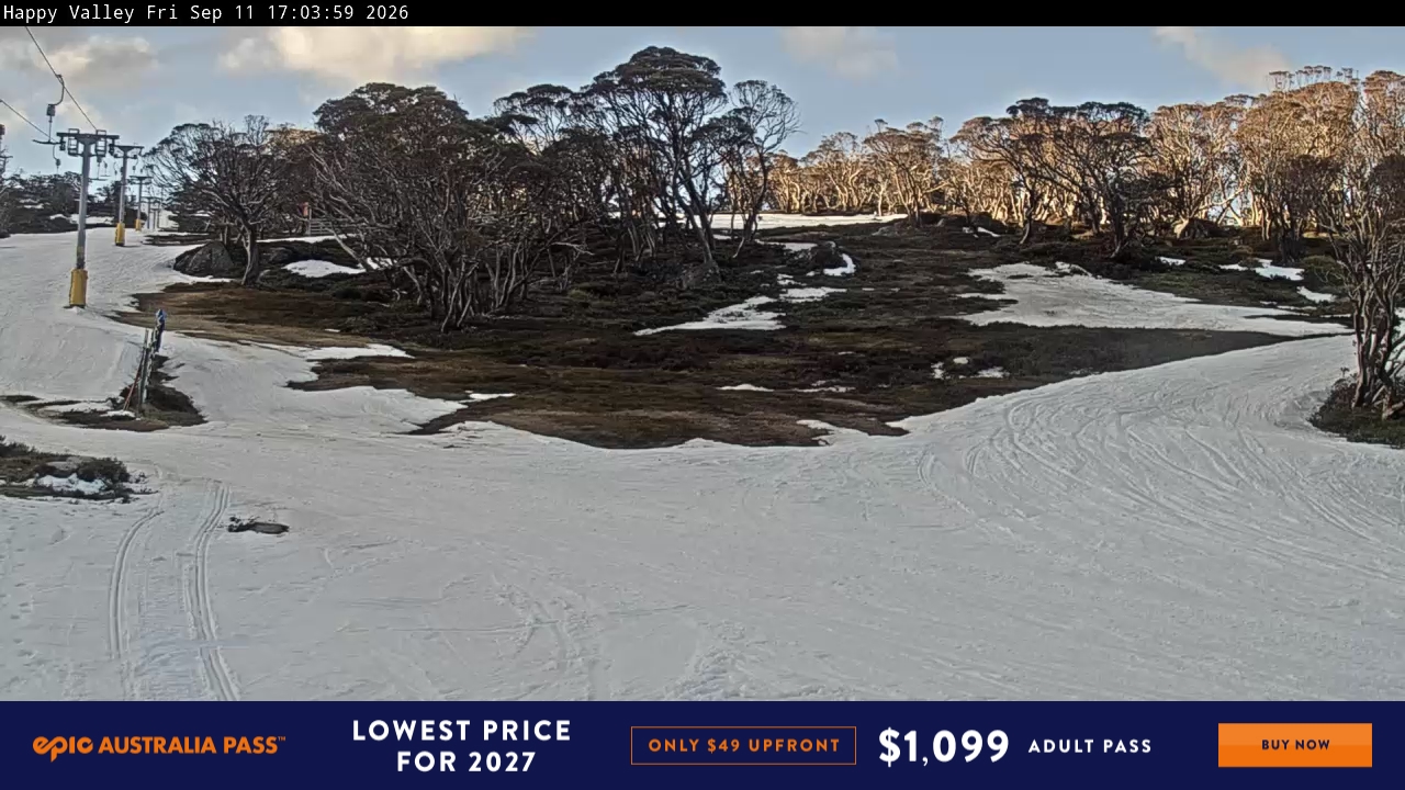 Perisher Happy Valley snow cam captured at 11 September 2026 at 5:04 pm AEST