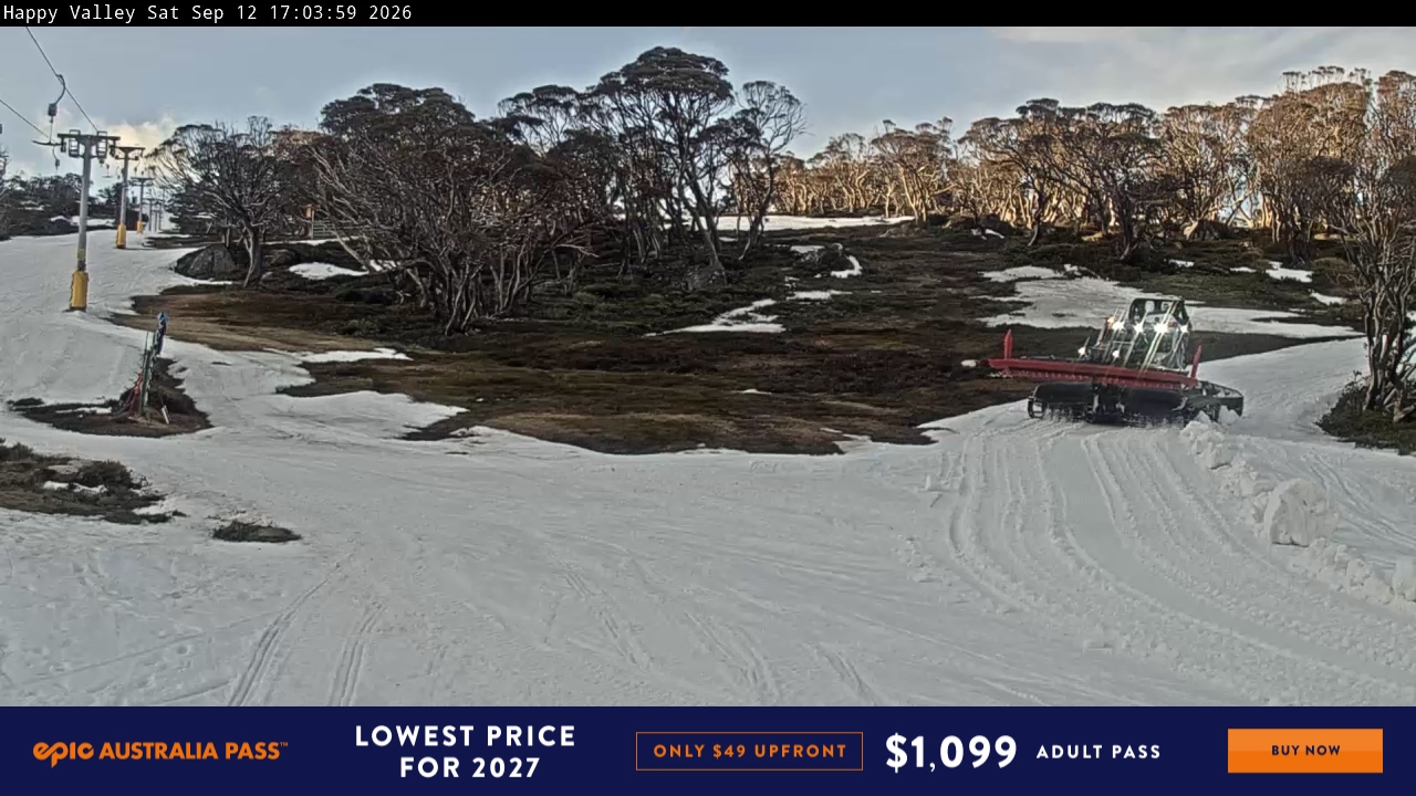 Perisher Happy Valley snow cam captured at 12 September 2026 at 5:04 pm AEST