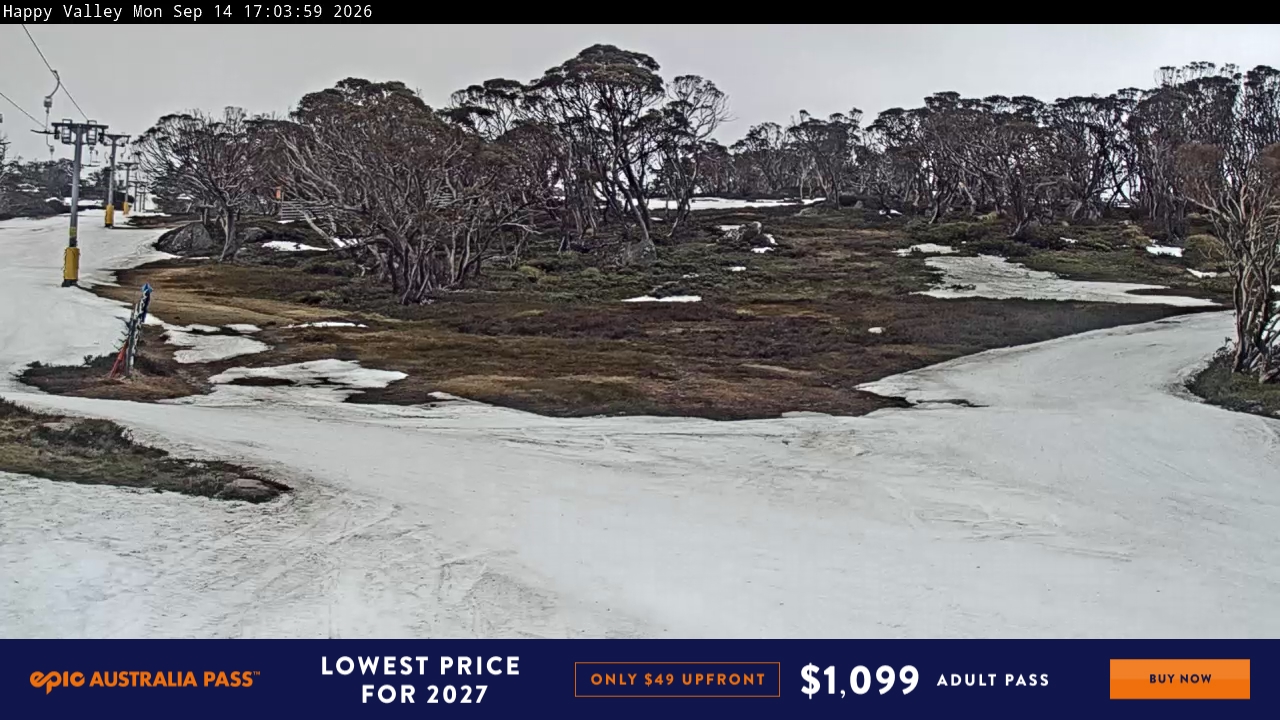 Perisher Happy Valley snow cam captured at 14 September 2026 at 5:22 pm AEST