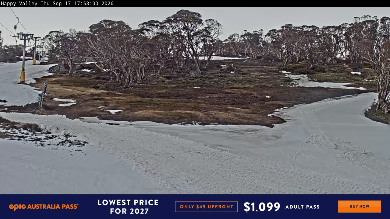 Perisher Happy Valley snow cam captured at 17 September 2026 at 6:07 pm AEST