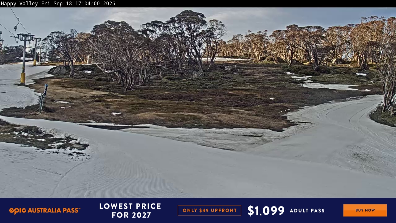 Perisher Happy Valley snow cam captured at 18 September 2026 at 5:13 pm AEST