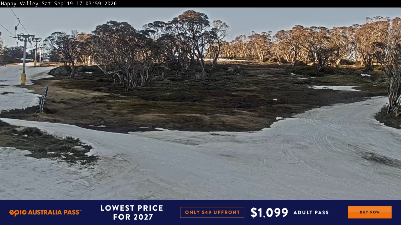 Perisher Happy Valley snow cam captured at 19 September 2026 at 5:06 pm AEST