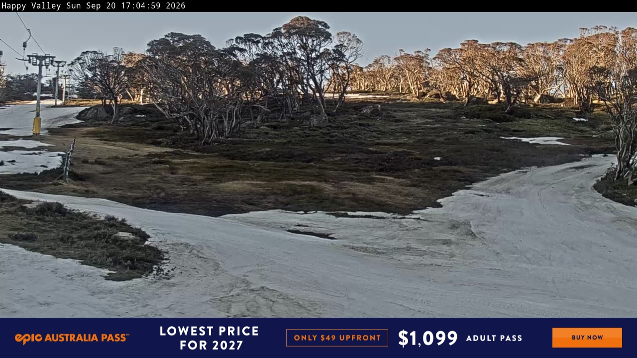 Perisher Happy Valley snow cam captured at 20 September 2026 at 5:08 pm AEST