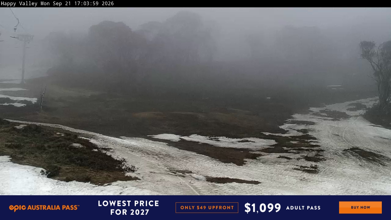 Perisher Happy Valley snow cam captured at 21 September 2026 at 5:09 pm AEST