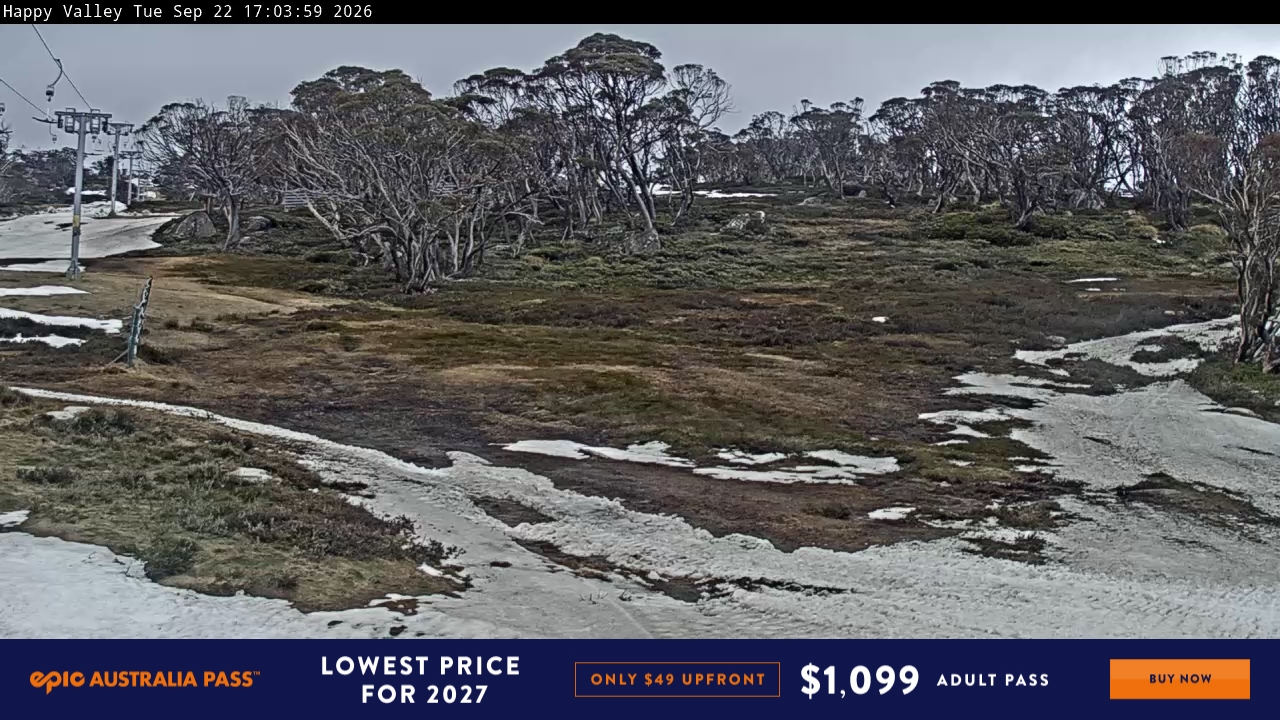 Perisher Happy Valley snow cam captured at 22 September 2026 at 5:07 pm AEST