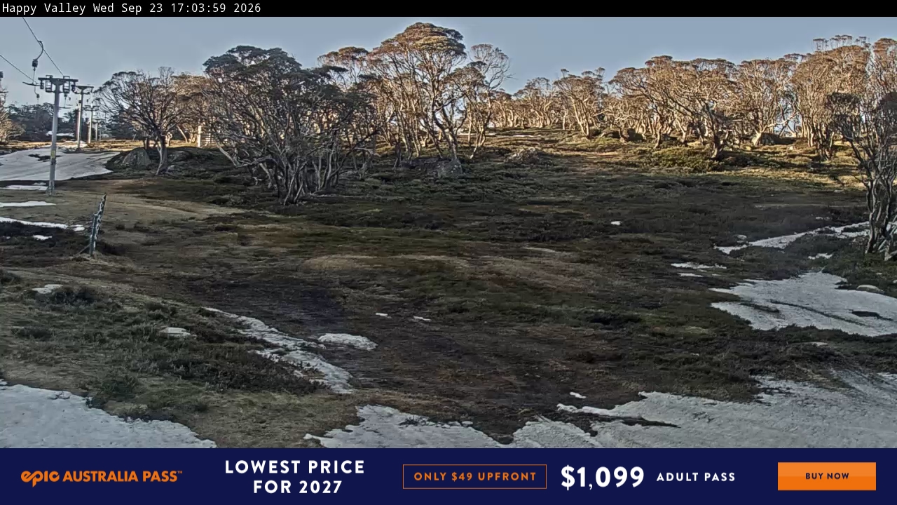 Perisher Happy Valley snow cam captured at 23 September 2026 at 5:09 pm AEST