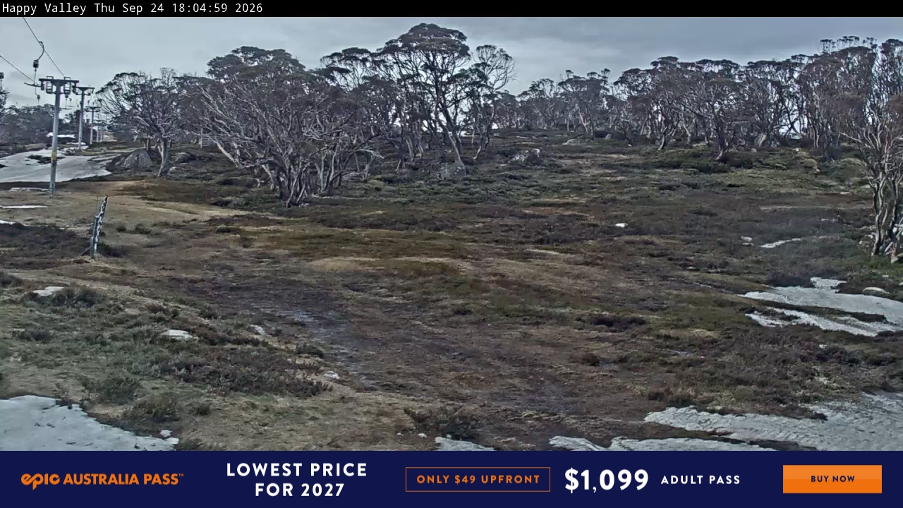 Perisher Happy Valley snow cam captured at 24 September 2026 at 6:05 pm AEST