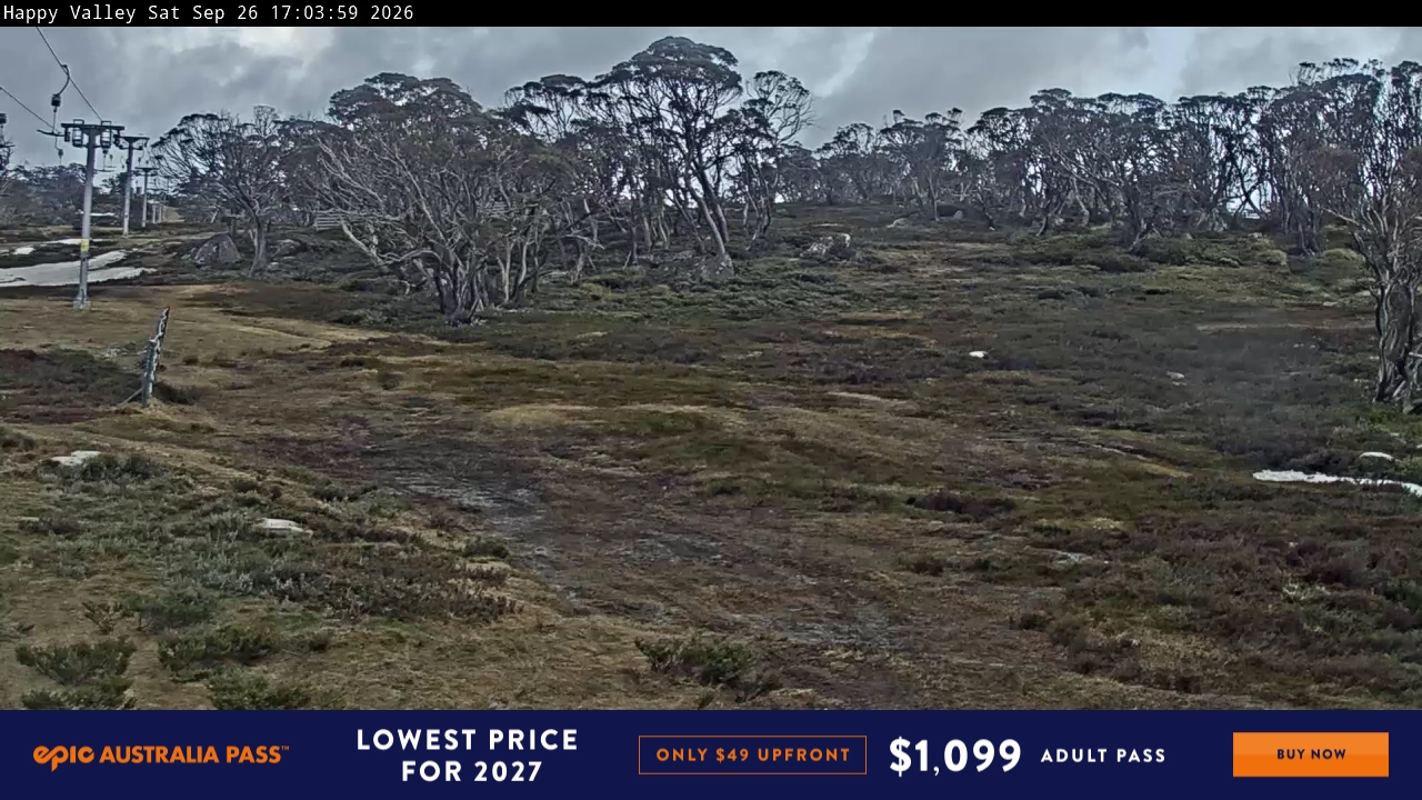 Perisher Happy Valley snow cam captured at 26 September 2026 at 5:05 pm AEST
