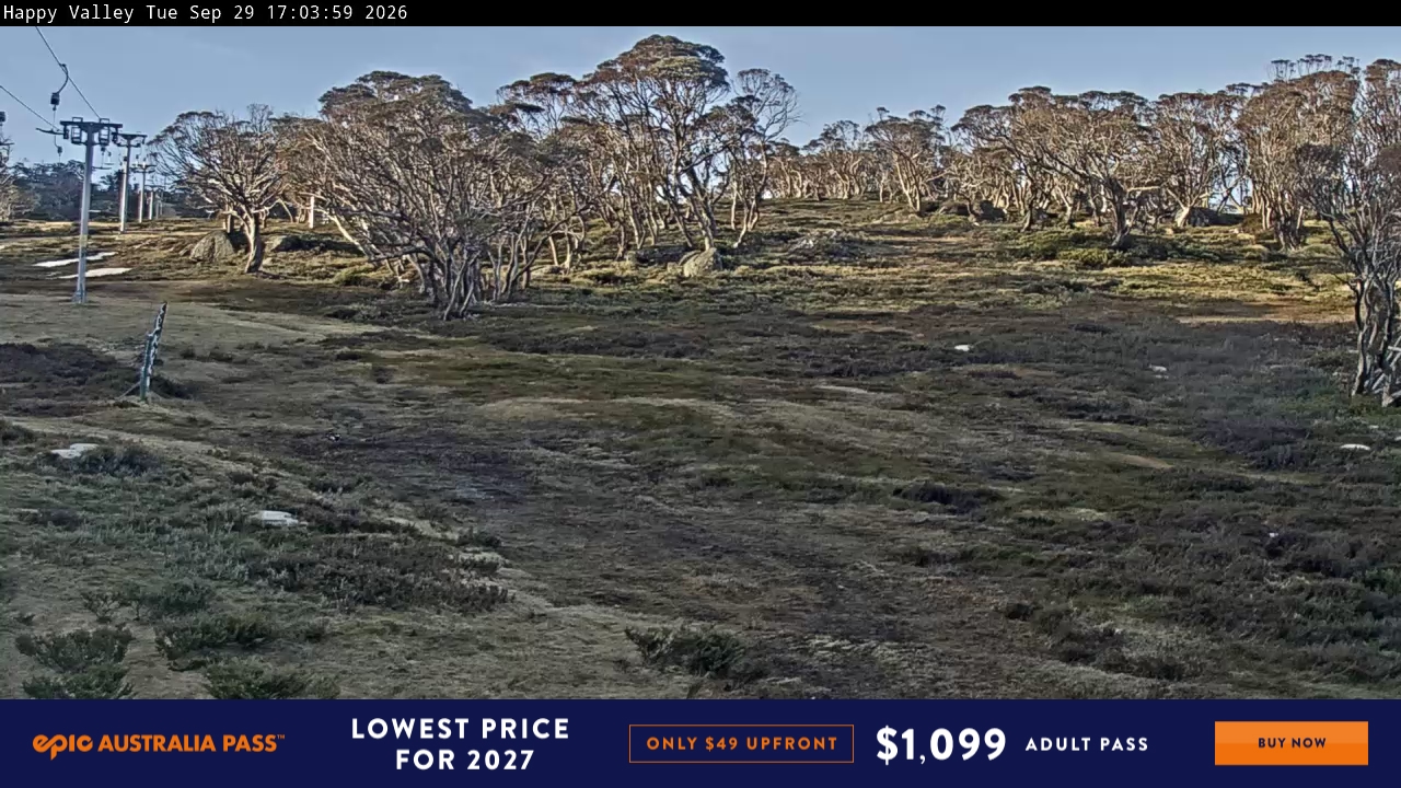 Perisher Happy Valley snow cam captured at 29 September 2026 at 5:05 pm AEST