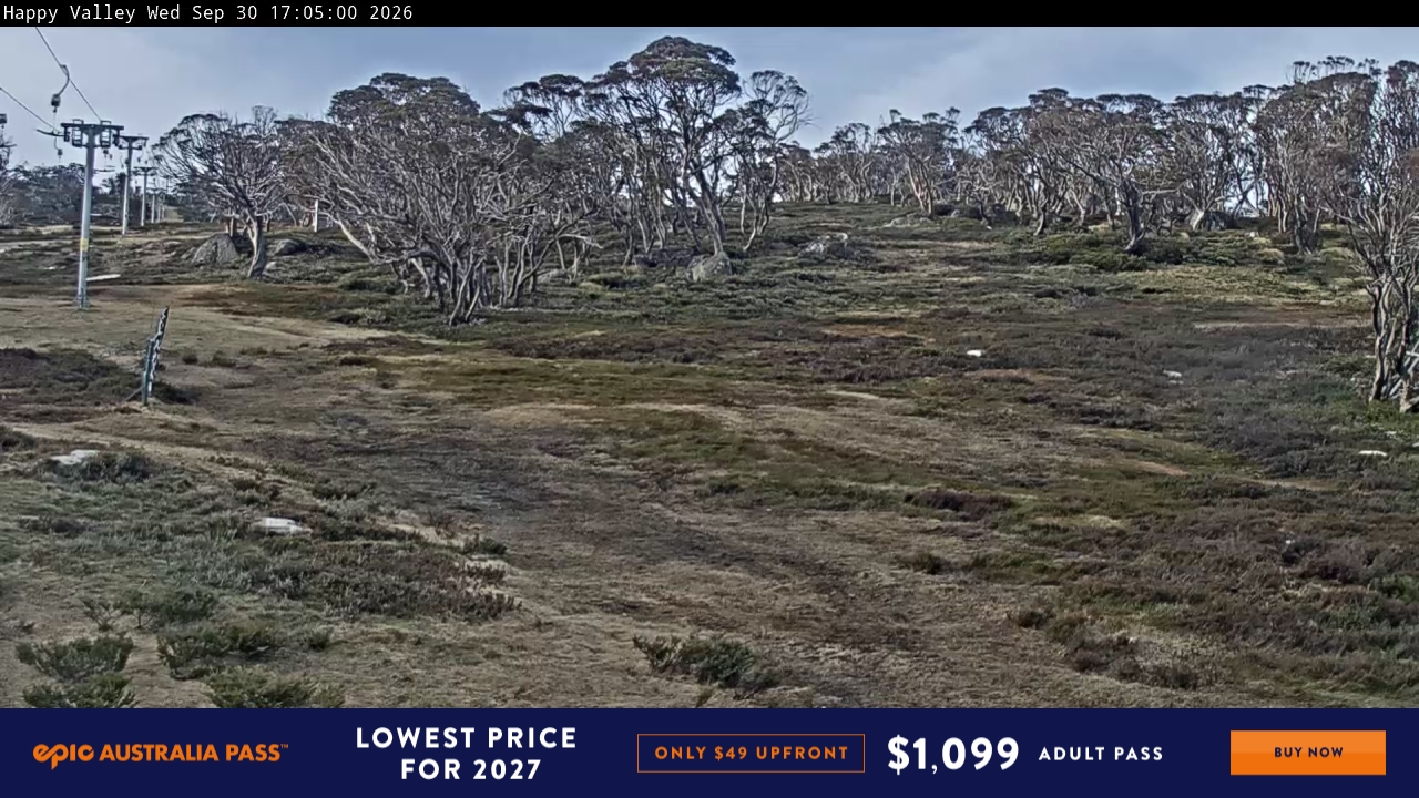 Perisher Happy Valley snow cam captured at 30 September 2026 at 5:07 pm AEST