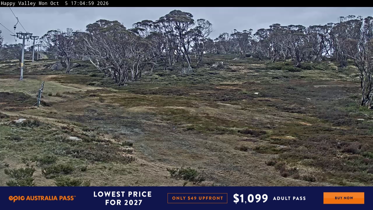 Perisher Happy Valley snow cam captured at 5 October 2026 at 5:11 pm AEDT