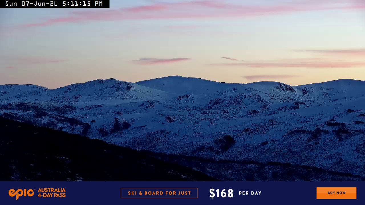 Perisher Mt Kosciuszko snow cam captured at 7 June 2026 at 11:05 pm AEST