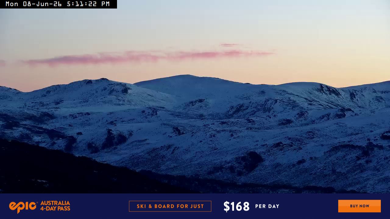 Perisher Mt Kosciuszko snow cam captured at 8 June 2026 at 5:29 pm AEST