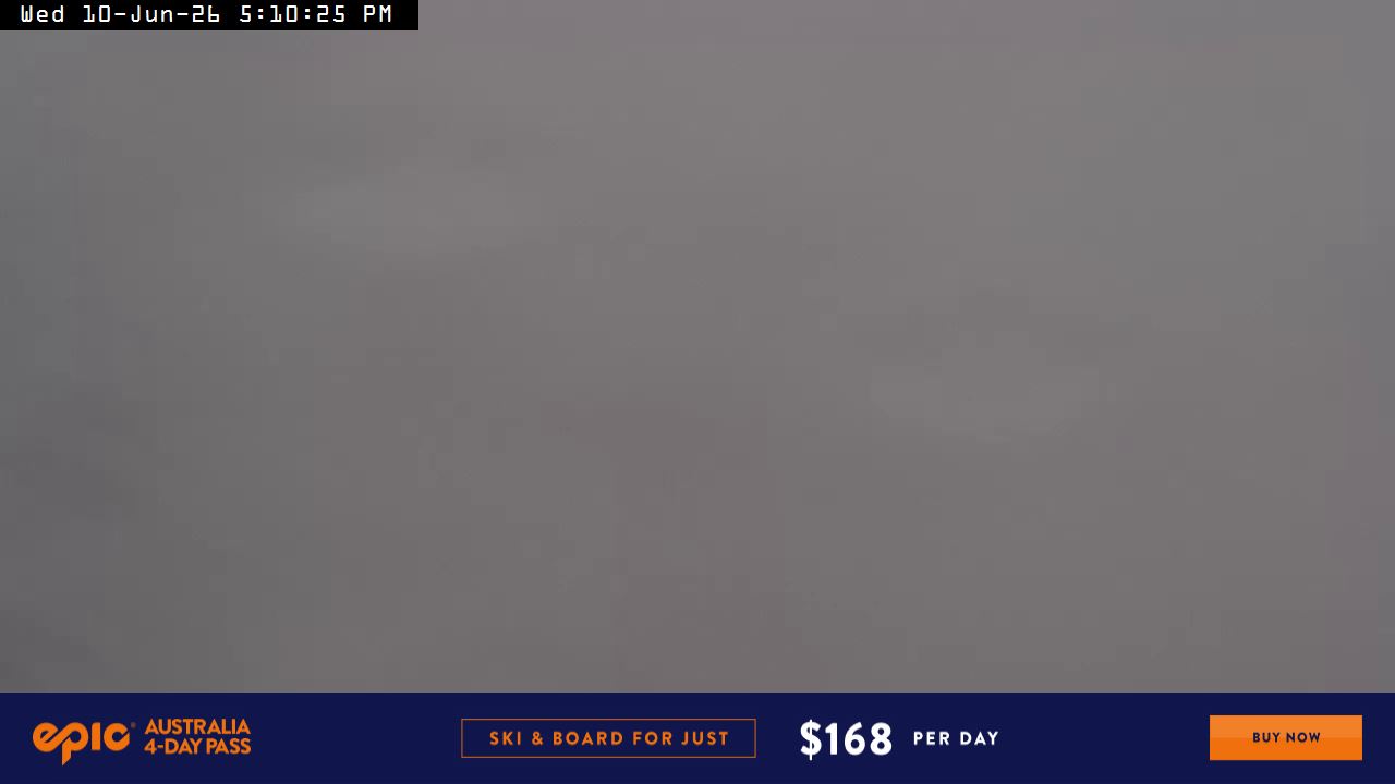 Perisher Mt Kosciuszko snow cam captured at 10 June 2026 at 6:02 pm AEST