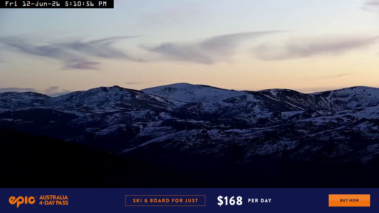 Perisher Mt Kosciuszko snow cam captured at 12 June 2026 at 5:14 pm AEST
