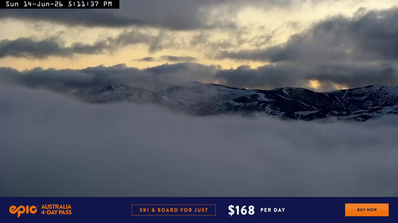 Perisher Mt Kosciuszko snow cam captured at 14 June 2026 at 5:14 pm AEST
