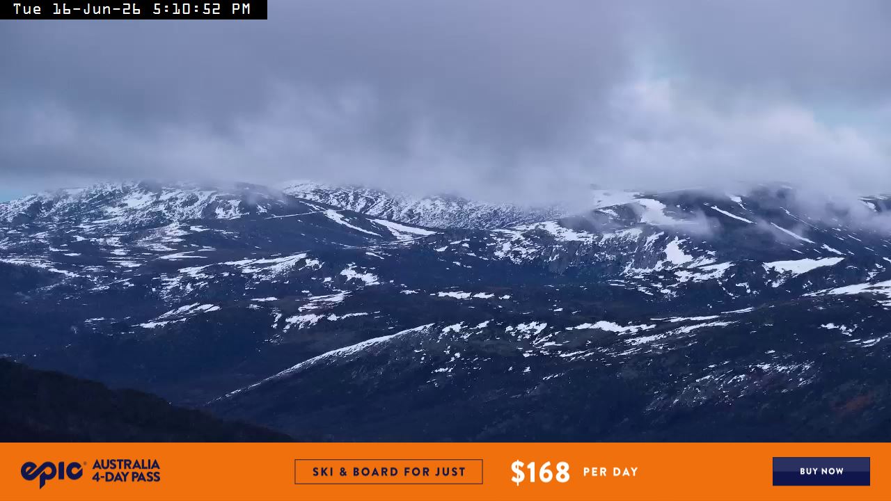 Perisher Mt Kosciuszko snow cam captured at 16 June 2026 at 5:12 pm AEST