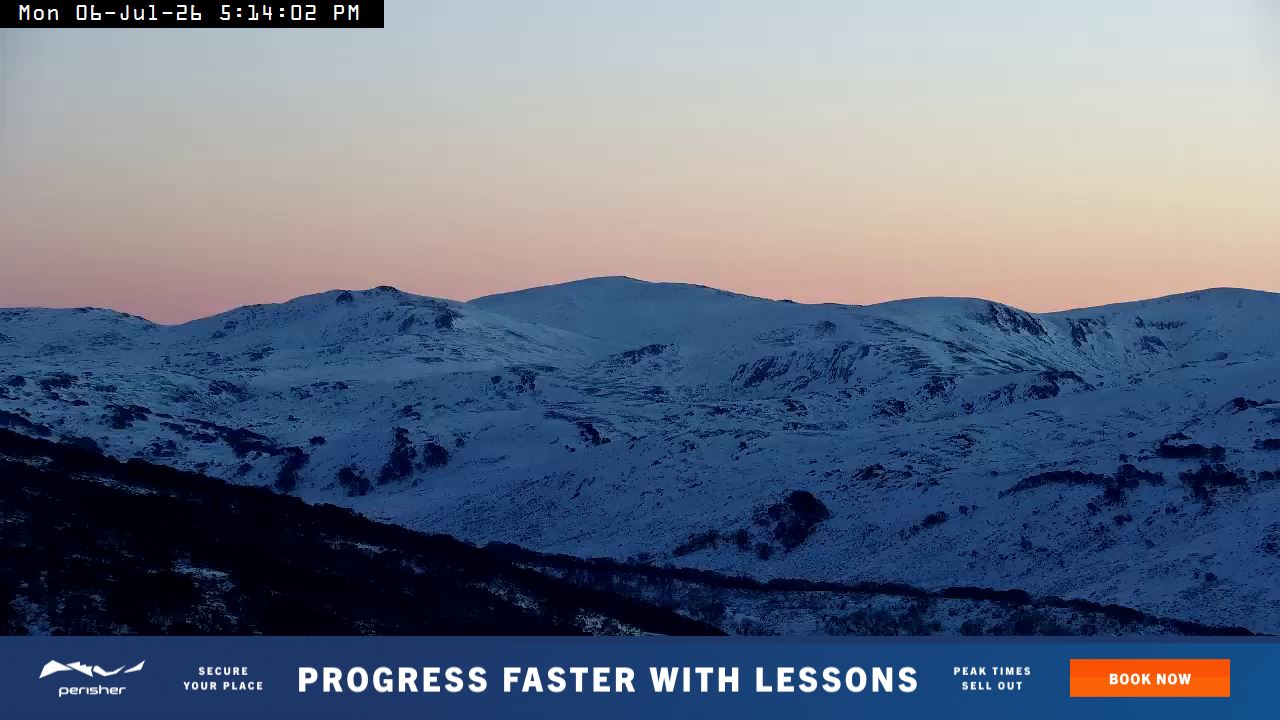 Perisher Mt Kosciuszko snow cam captured at 6 July 2026 at 5:20 pm AEST