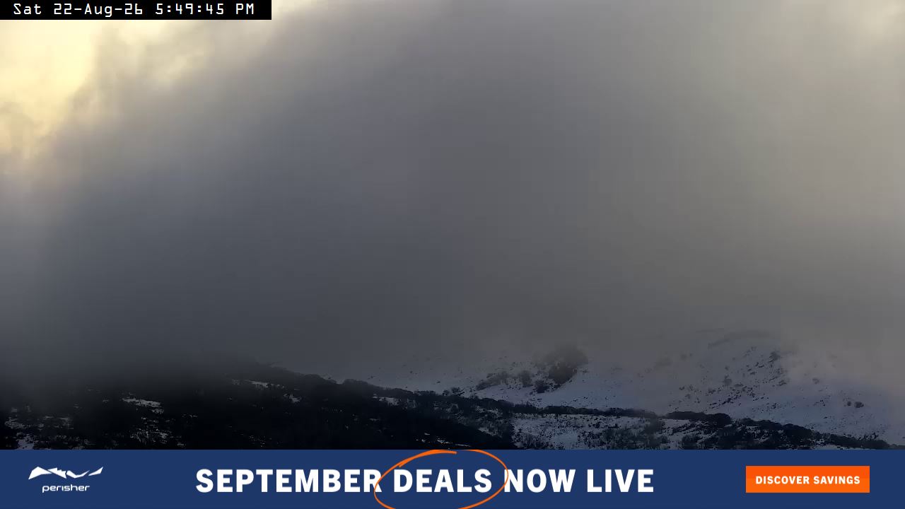 Perisher Mt Kosciuszko snow cam captured at 22 August 2026 at 5:59 pm AEST