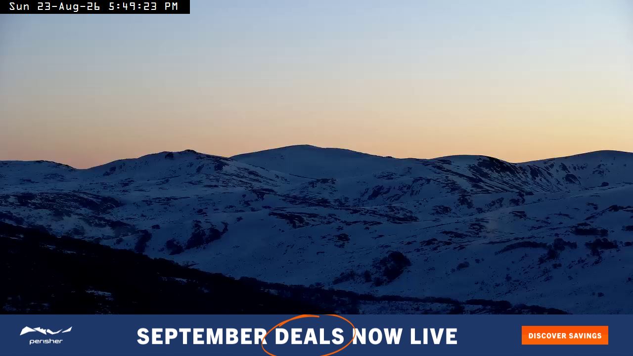 Perisher Mt Kosciuszko snow cam captured at 23 August 2026 at 5:49 pm AEST