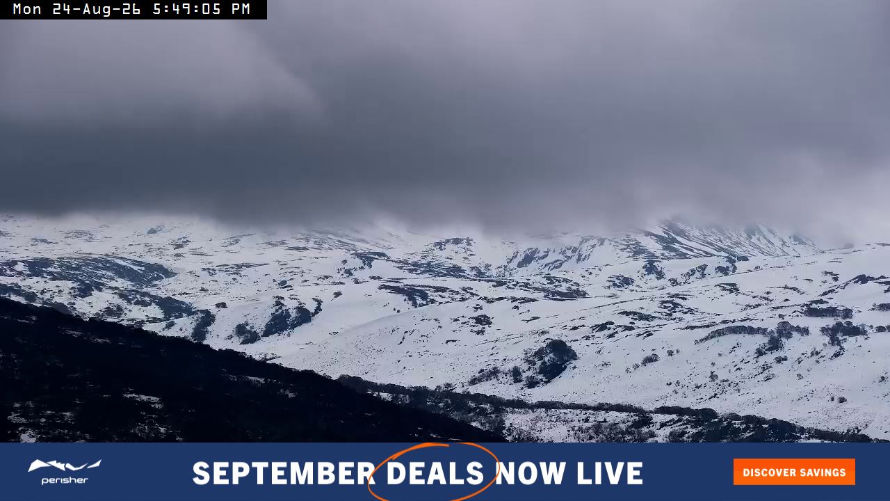 Perisher Mt Kosciuszko snow cam captured at 24 August 2026 at 5:50 pm AEST