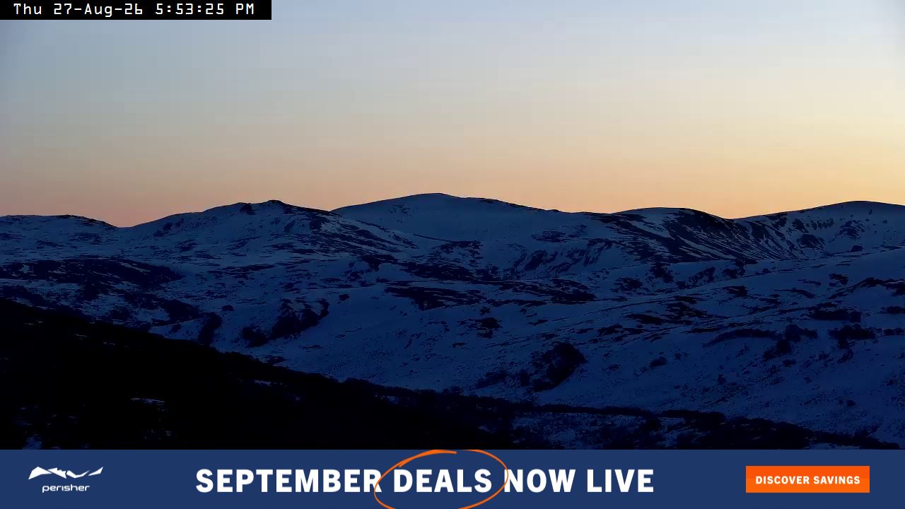 Perisher Mt Kosciuszko snow cam captured at 27 August 2026 at 5:53 pm AEST