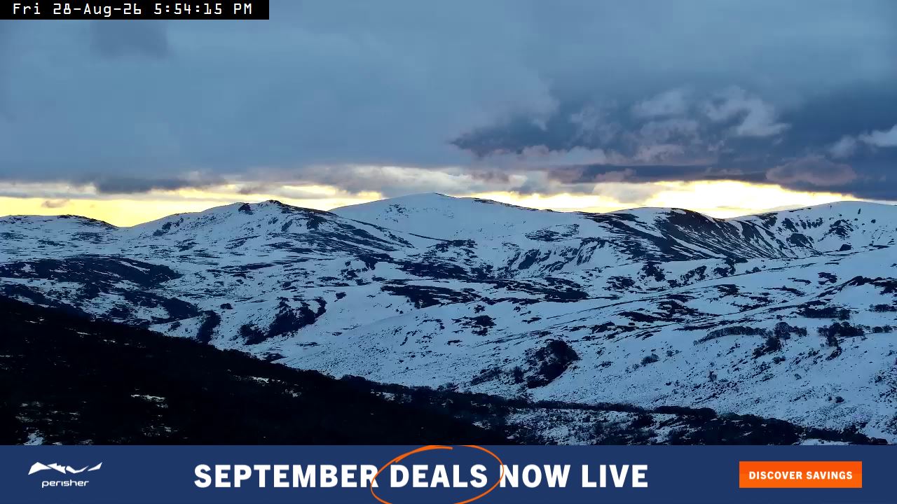 Perisher Mt Kosciuszko snow cam captured at 28 August 2026 at 5:54 pm AEST