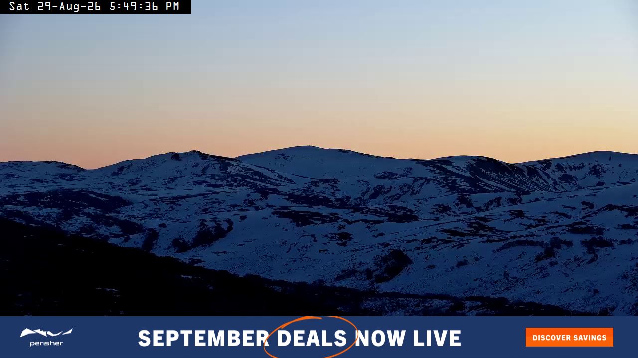 Perisher Mt Kosciuszko snow cam captured at 29 August 2026 at 5:55 pm AEST