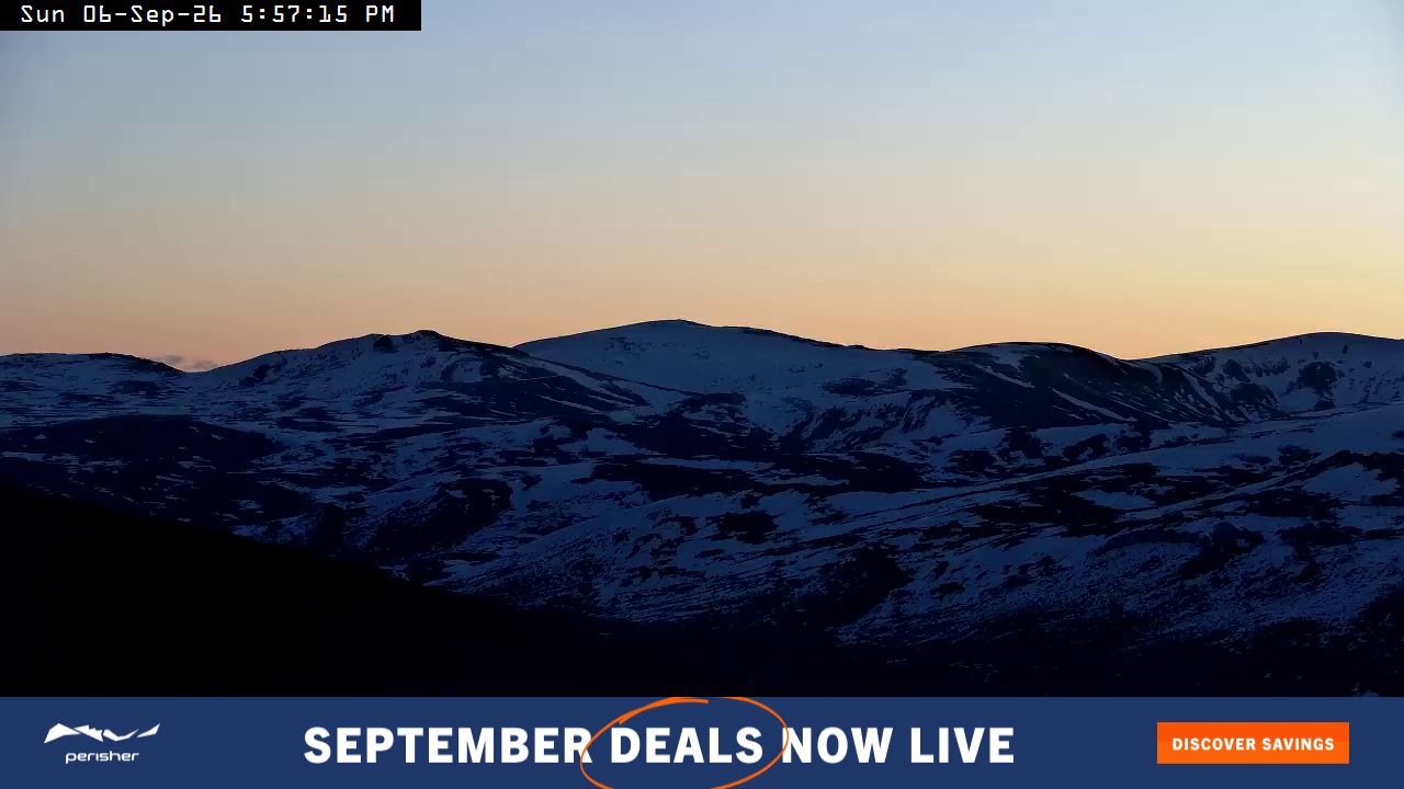 Perisher Mt Kosciuszko snow cam captured at 6 September 2026 at 6:07 pm AEST