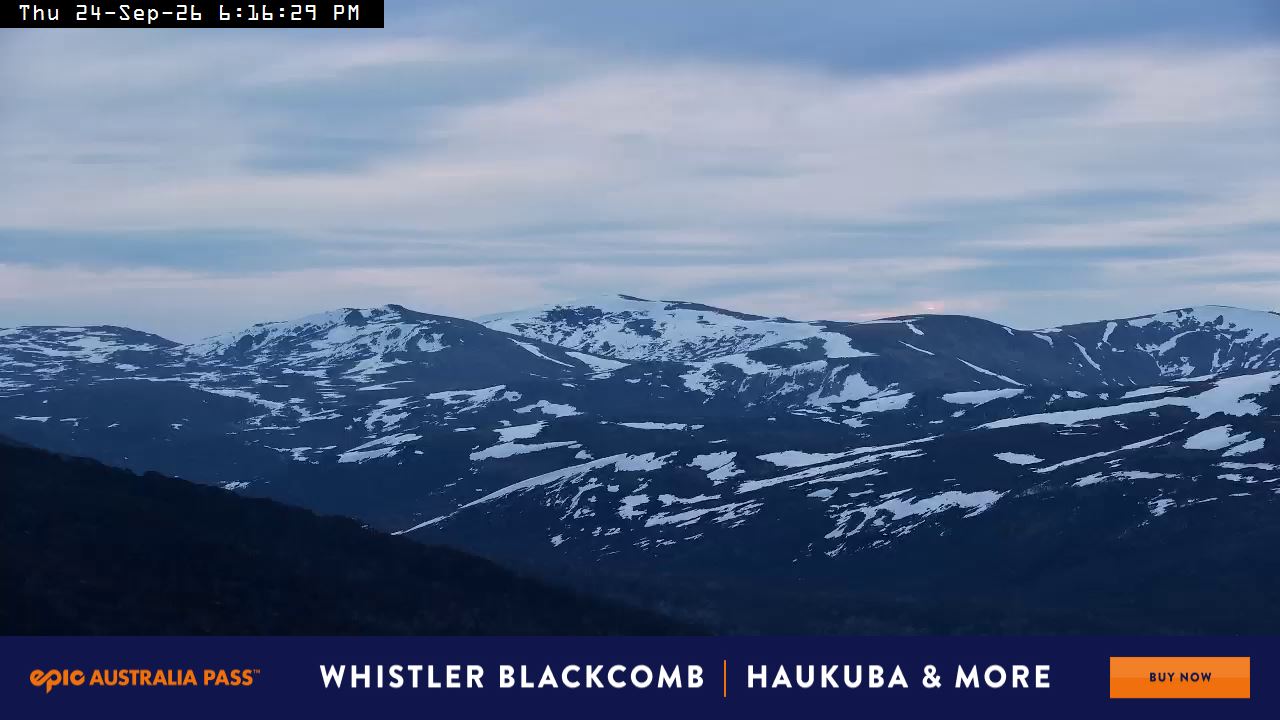 Perisher Mt Kosciuszko snow cam captured at 24 September 2026 at 6:19 pm AEST