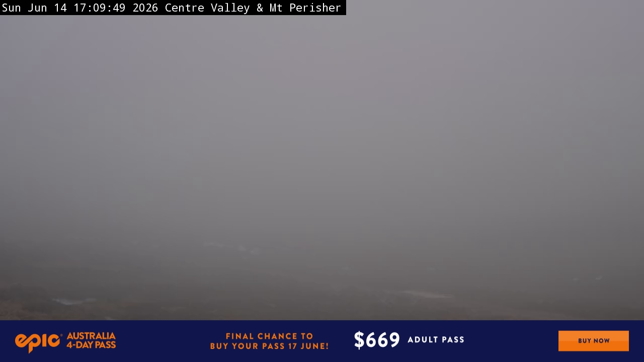 Perisher Centre Valley and Mt Perisher snow cam captured at 14 June 2026 at 5:15 pm AEST