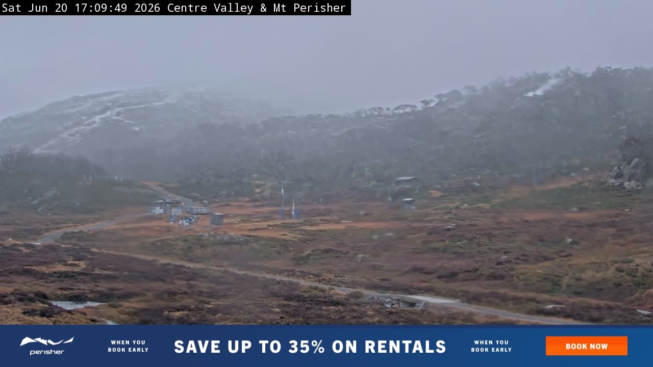 Perisher Centre Valley and Mt Perisher snow cam captured at 20 June 2026 at 5:12 pm AEST